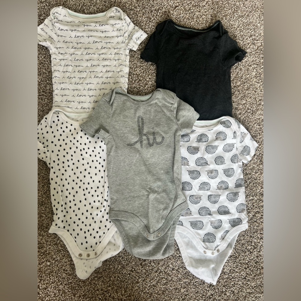 Cloud Island Gray, Black, and White Baby Bodysuit Set